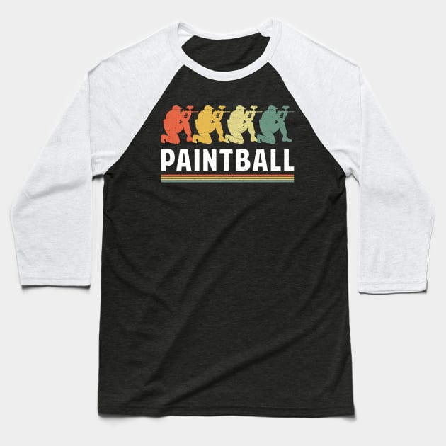 Colorful Retro Paintball Players Paint Ball Airsoft Baseball T-Shirt by juliannacarolann46203